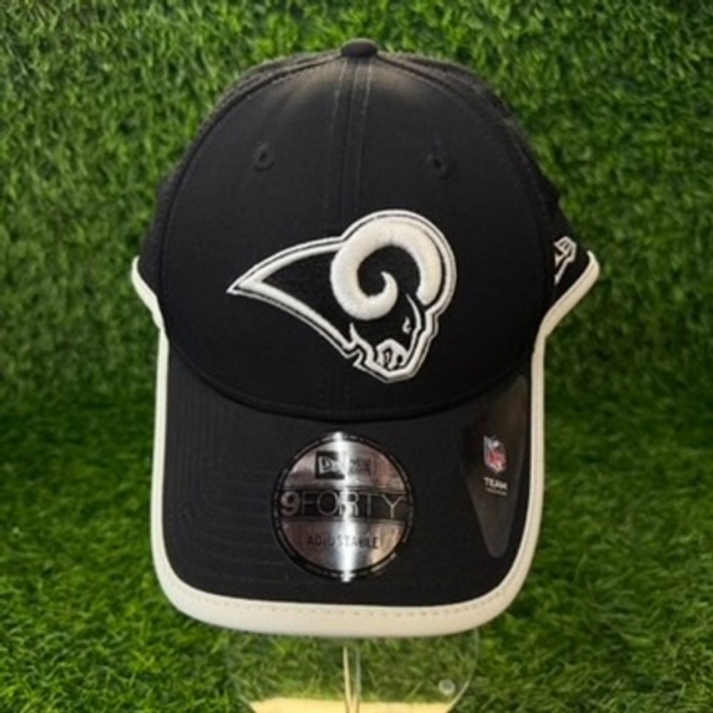 New Era Los Angeles Rams Hat Mens OSFA 9FORTY Black White Perforated NFL Cap NEW